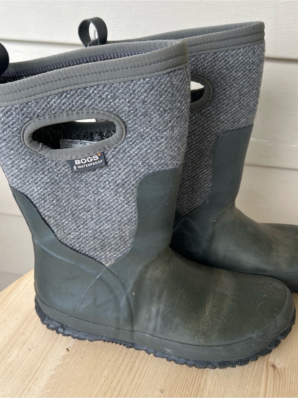 Bogs Wool Waterproof Gray Knit-Trim Rain Boots